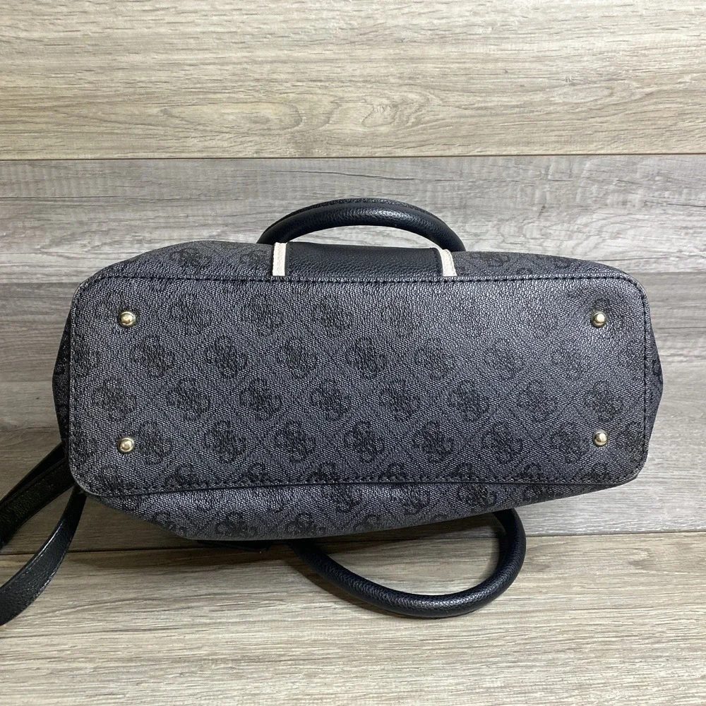 Guess EST 1981 Cathleen Charcoal Black Satchel 3 Compartment Handbag‎